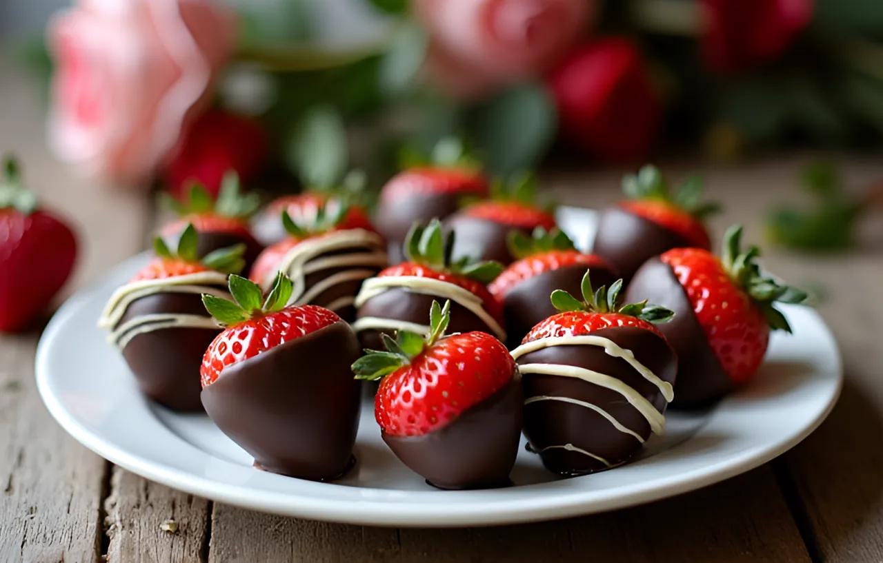 chocolate-covered strawberries on plate